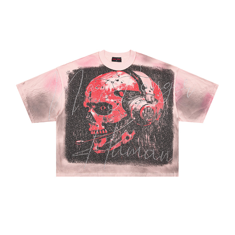 Rare Peace No Longer Human Welcome to the Dark One 2.0 Skull Gas Mask Graphic Tee - Pink