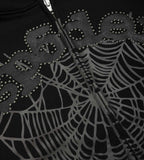 Sp5der OG Web Studded Zip Hoodie Black