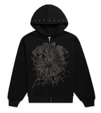 Sp5der OG Web Studded Zip Hoodie Black