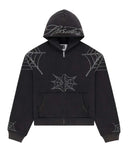 Sp5der Rhinestone Web Zip Up Hoodie Black