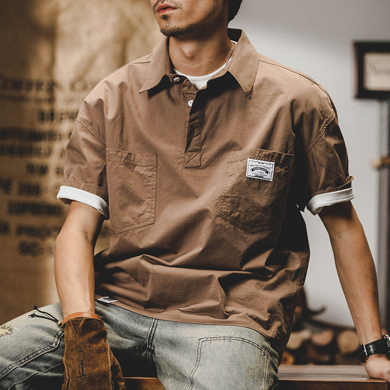 #MS-SJ-Q1-6031# American workwear collared short-sleeved T-shirt