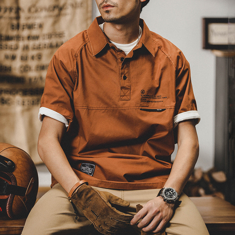 #MS-SJ-Q1-6031# American-style thin workwear lapel short-sleeved T-shirt