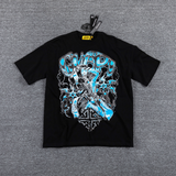 GLAZA GOD Cyber-Tribal Electric Blue Graphic T-Shirt
