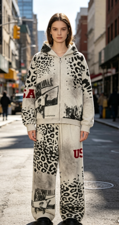 Vale Forever Leopard Graphic Washed Tracksuit Set