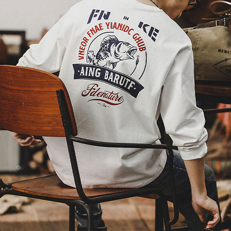 #XB-467# American Fishing pattern long-sleeved T-shirt