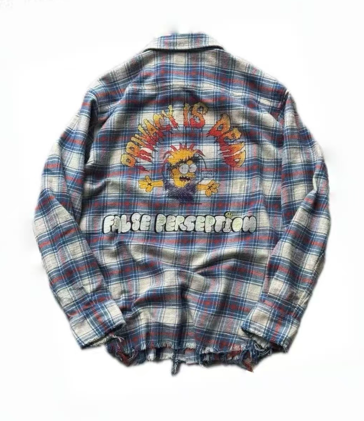False Perception Simpsons Graffiti Plaid Flannel Shirt