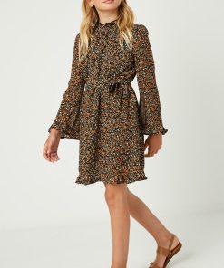 Belted Smock Neck Dress